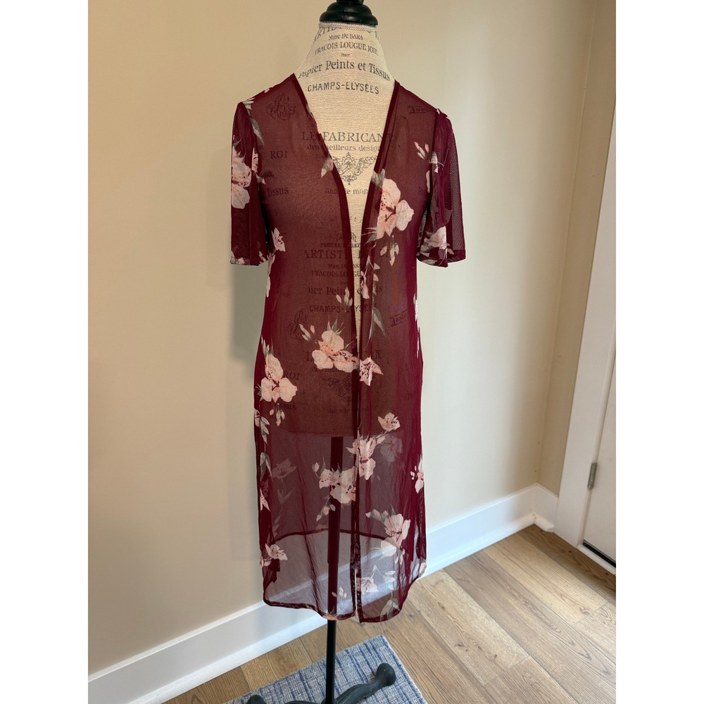 Moral Fiber Maroon/Pink Floral Sheer Cardigan Size L‎